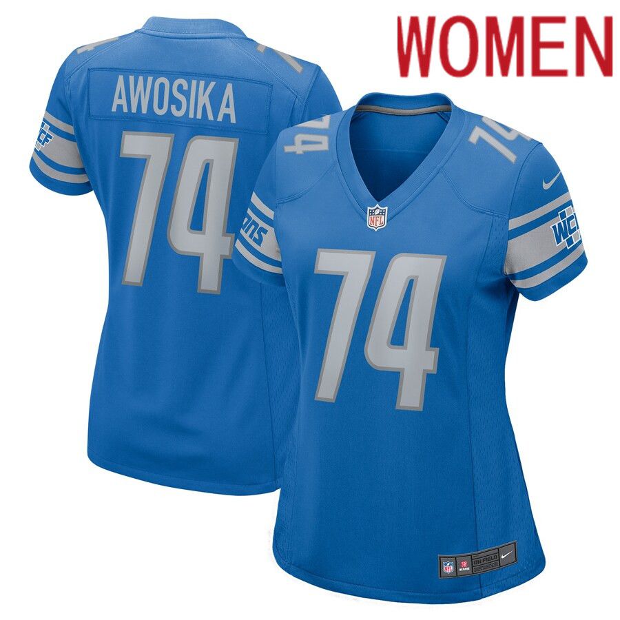 Women Detroit Lions 74 Kayode Awosika Nike Blue Home Game Player NFL Jersey